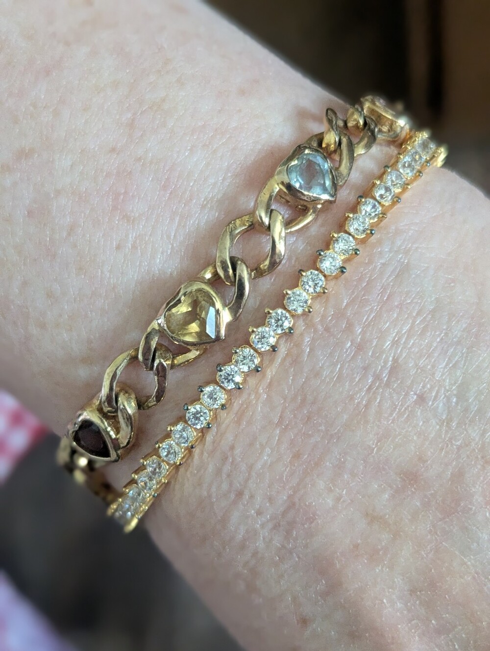 Heart Cut Multi-Gemstone Tennis Curb Link Bracelet 14k Gold Vermeil S. Silver - Picture 13 of 13
